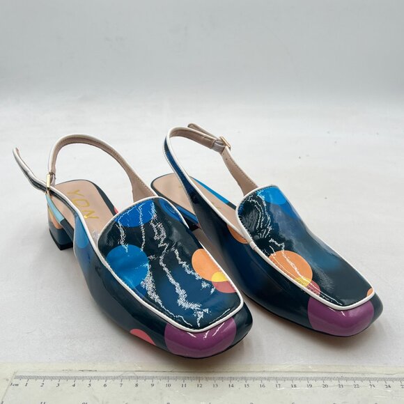 YDN Colorful-dots Square Toe Block Low Heels Slingback Formal Loafer Dressy Shoe - Picture 4 of 8